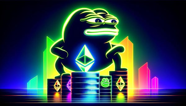 PEPE character towering over other smaller memecoin symbols